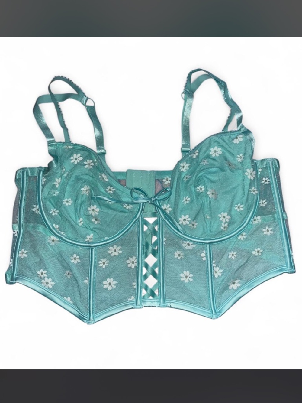 Torrid plus size 3x mint green corset top with white daisy print